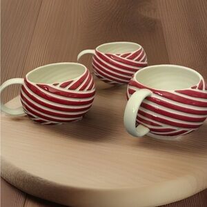 Starbucks Mint Candy  Peppermint Swirl 12FL Oz Mugs| Red White ~SET OF 3
